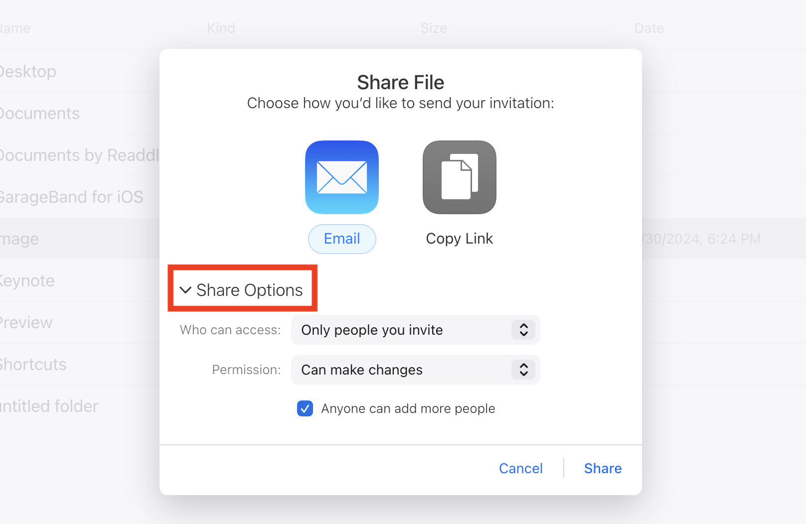 Image of sharing options