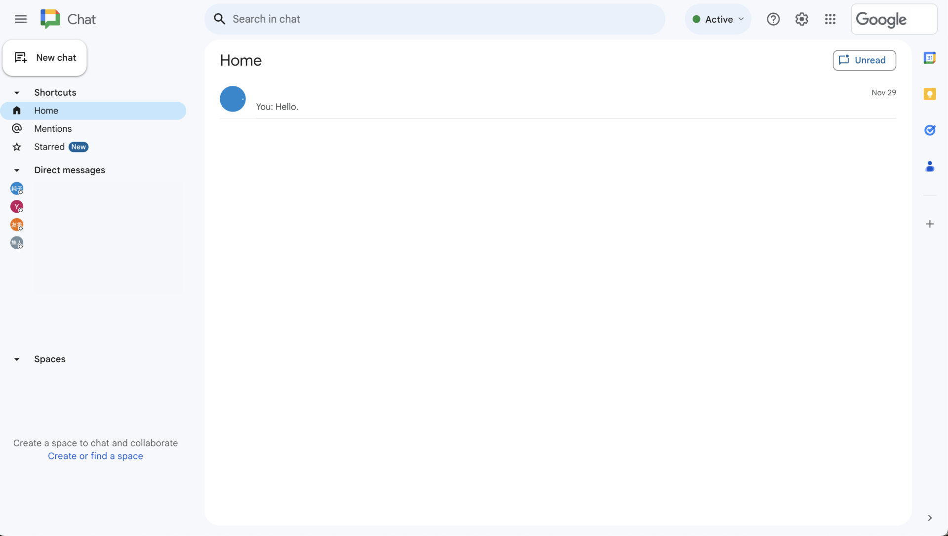 Image of dashboard of Google Chat