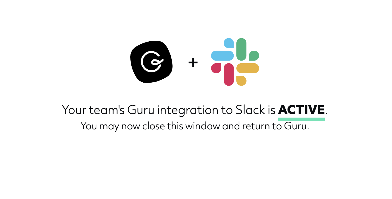 Image of completion that integration Guru with Slack