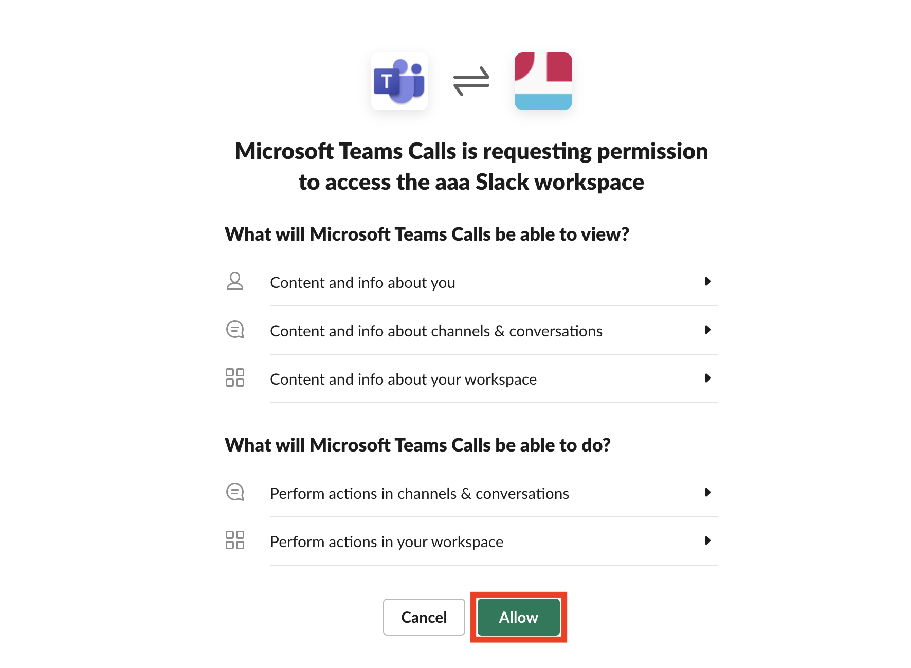 Image of click Allow Microsoft Team Call