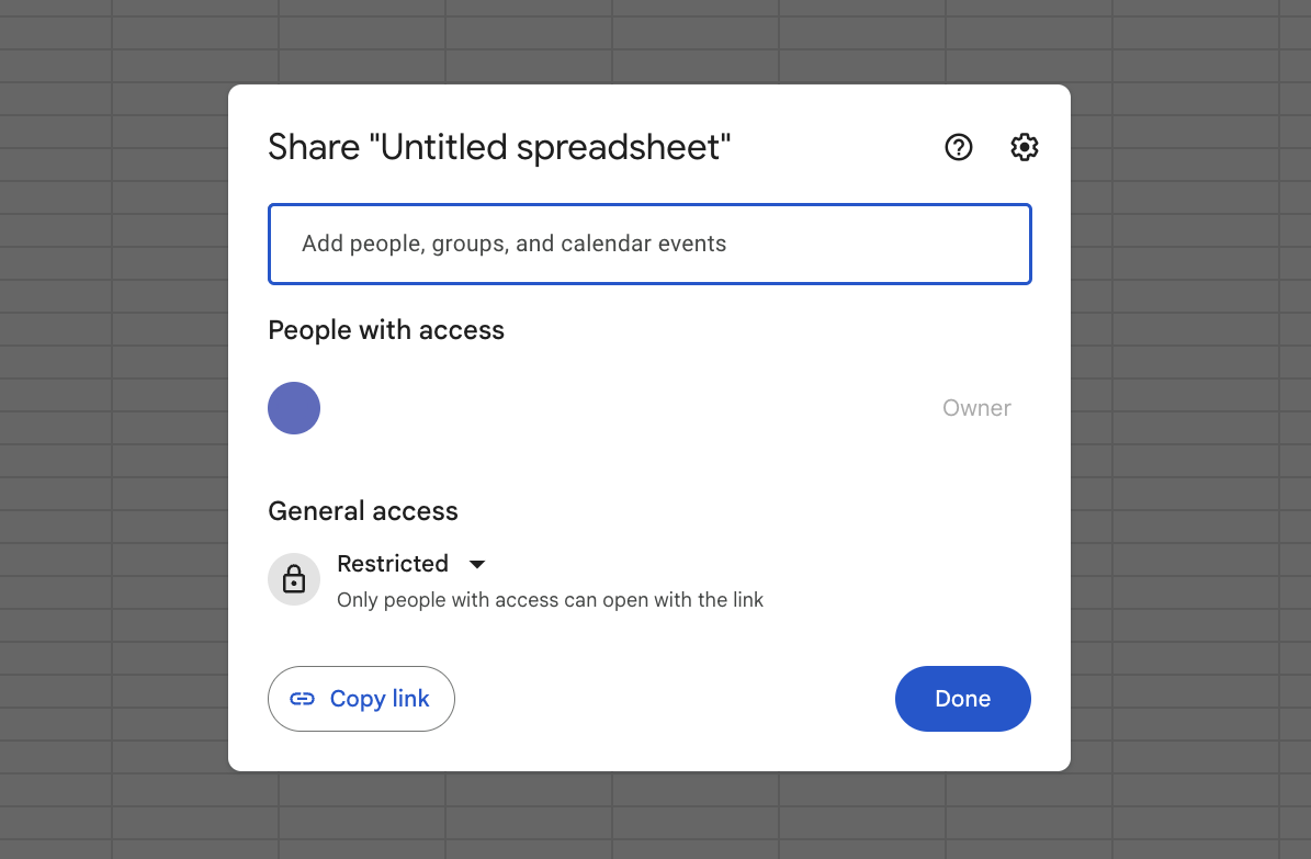 Image of share setting of Google Sheets