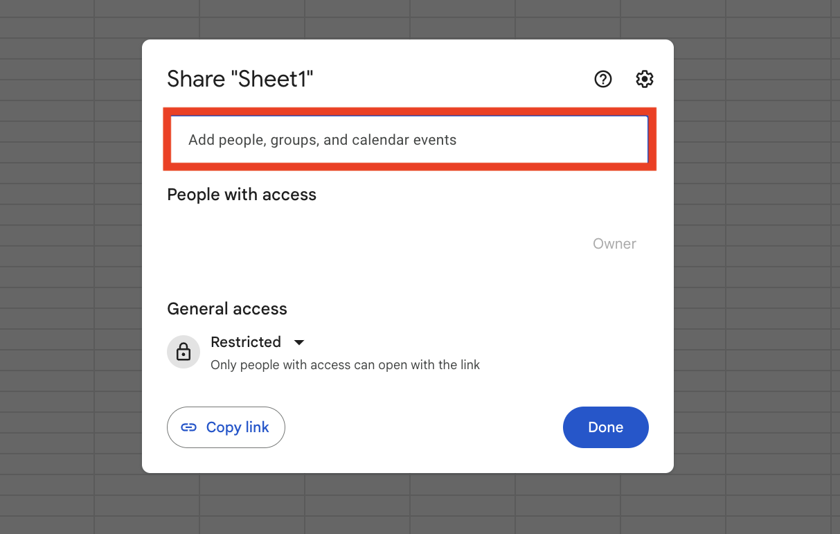 Image of share setting of Google Sheets