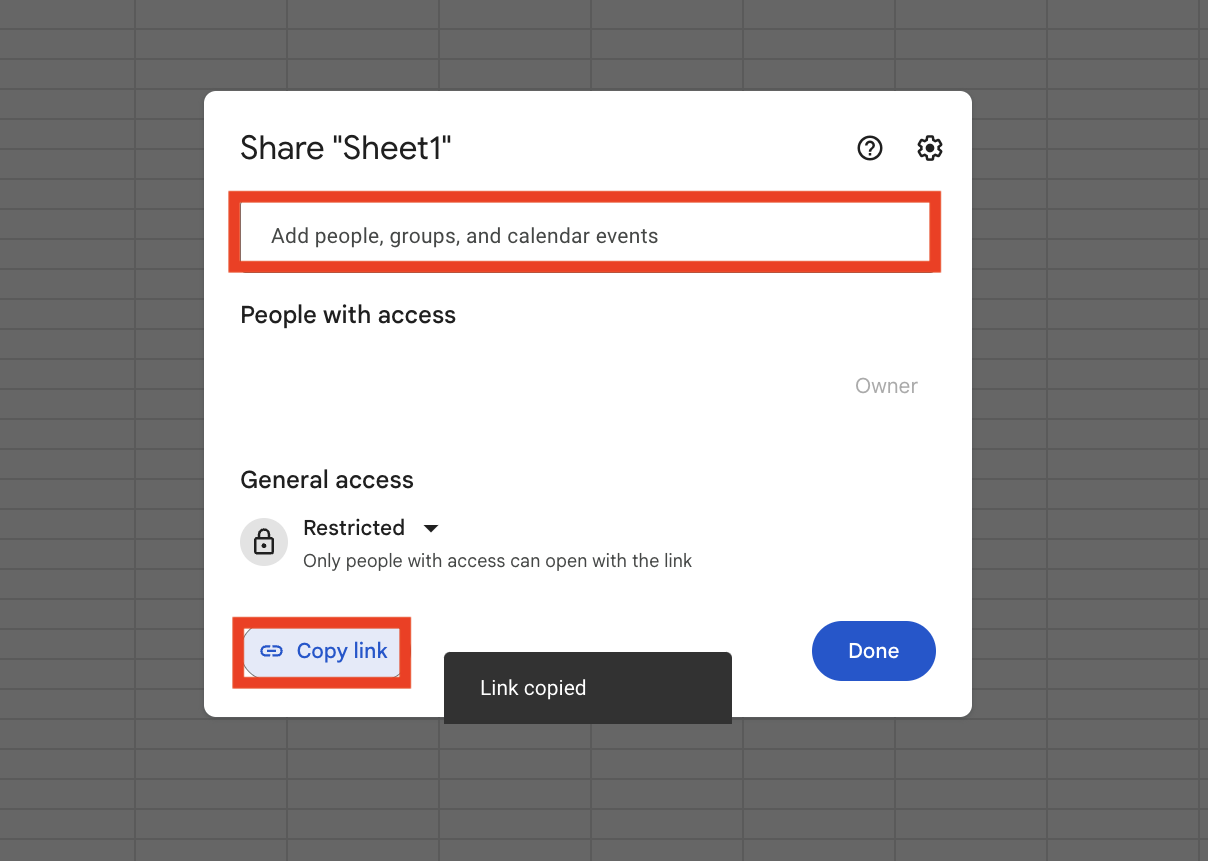 Image of setting share Google Sheets