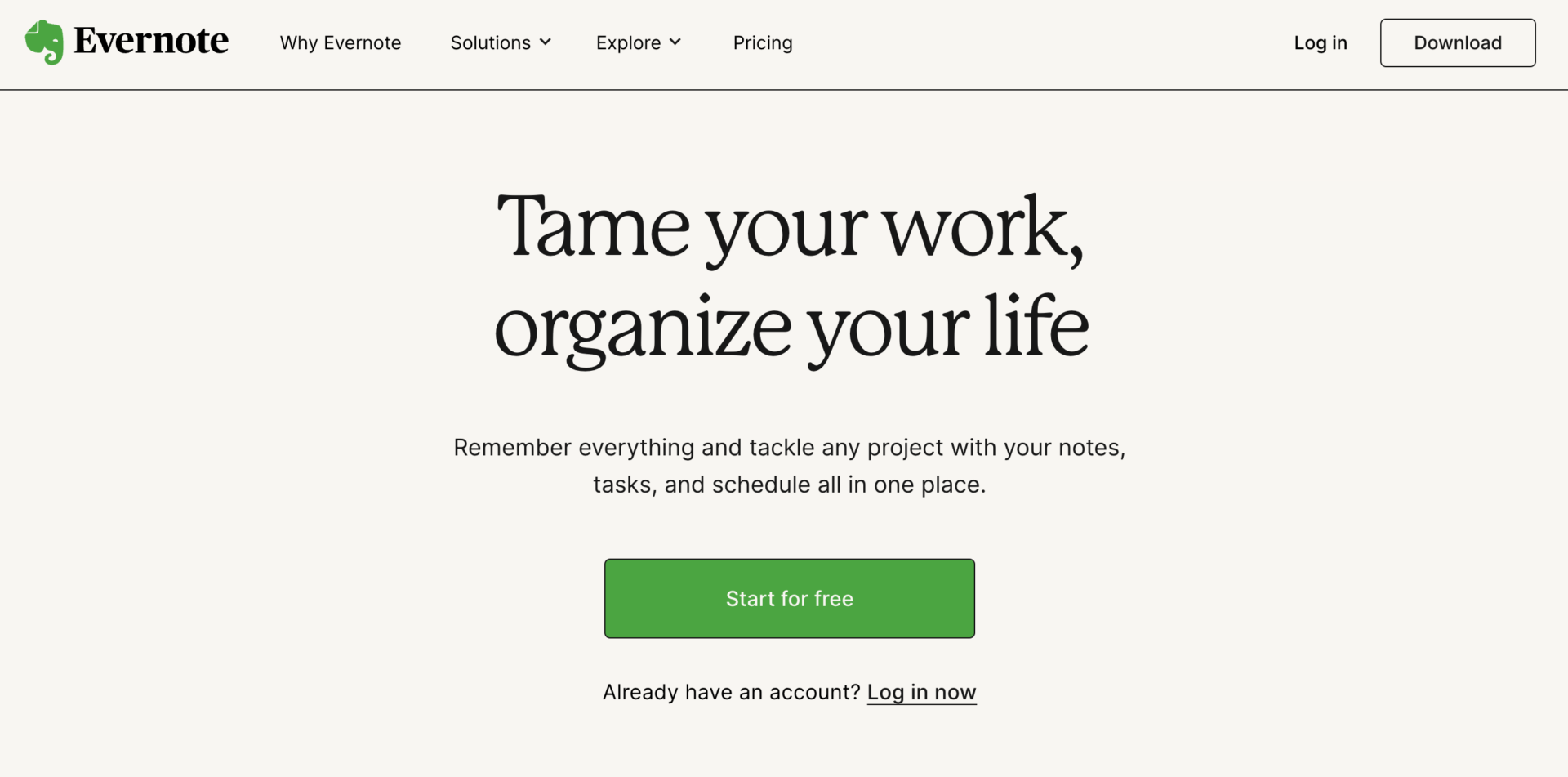 Image of top page of Evernote