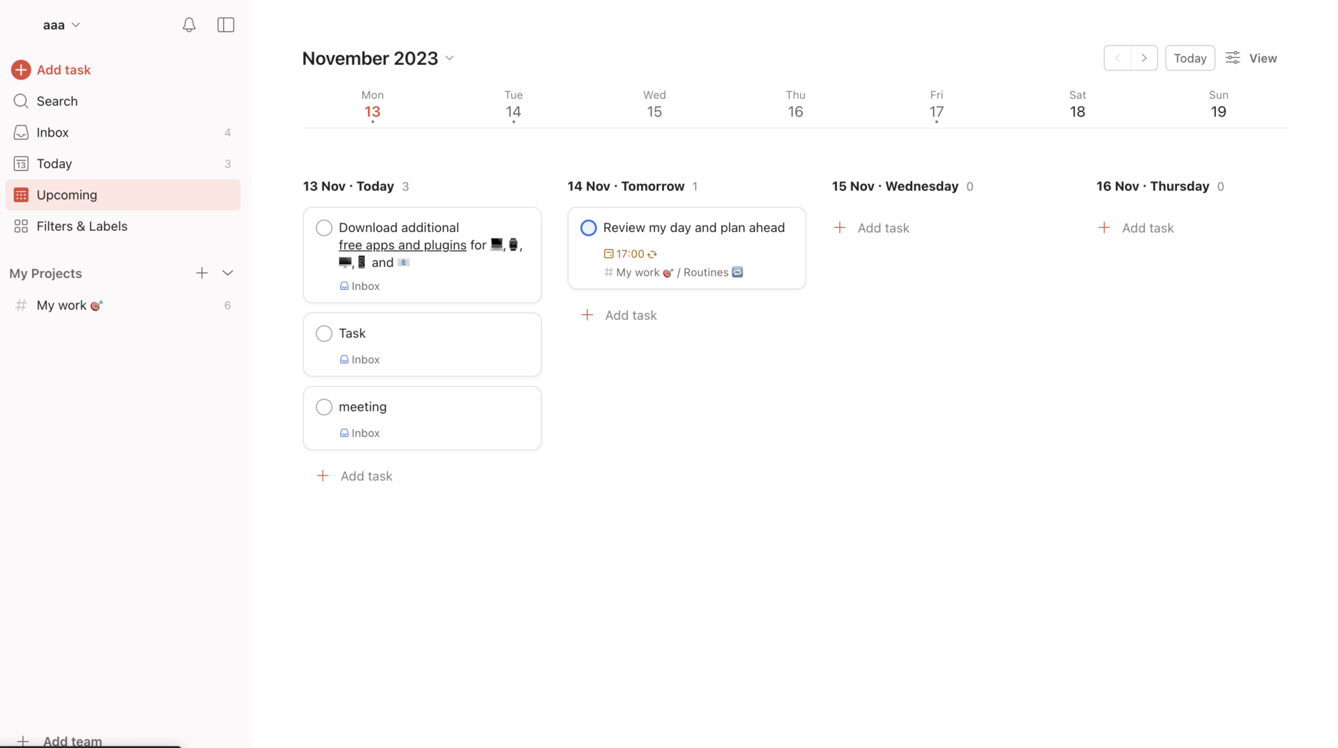 Picture of top page of Todoist