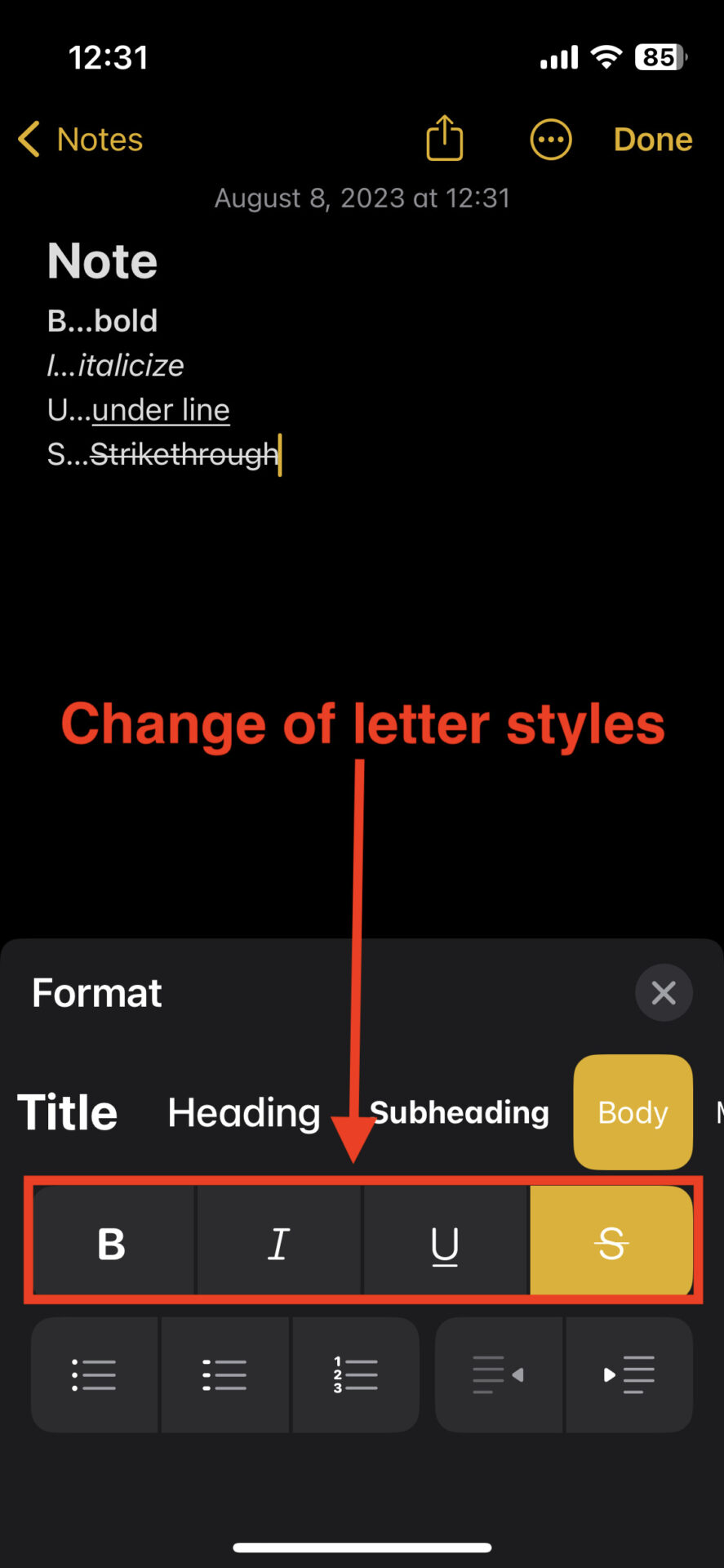 Picture of adjustment of letter styles