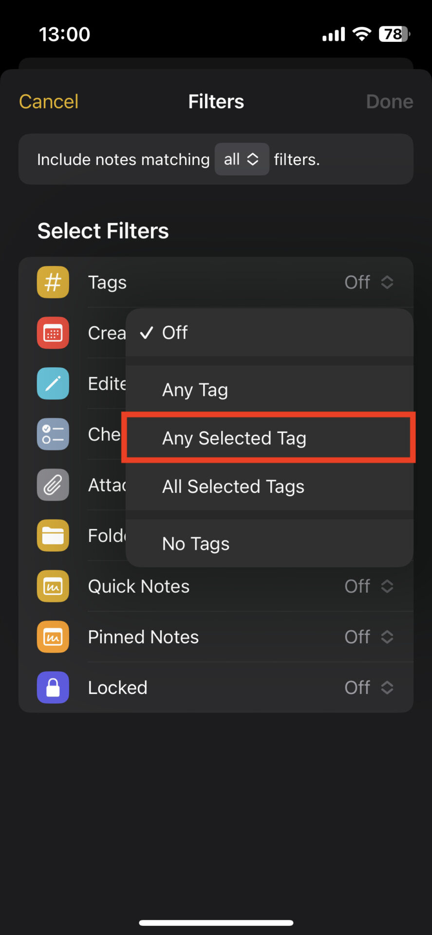 Selecting tag at iPhone memo