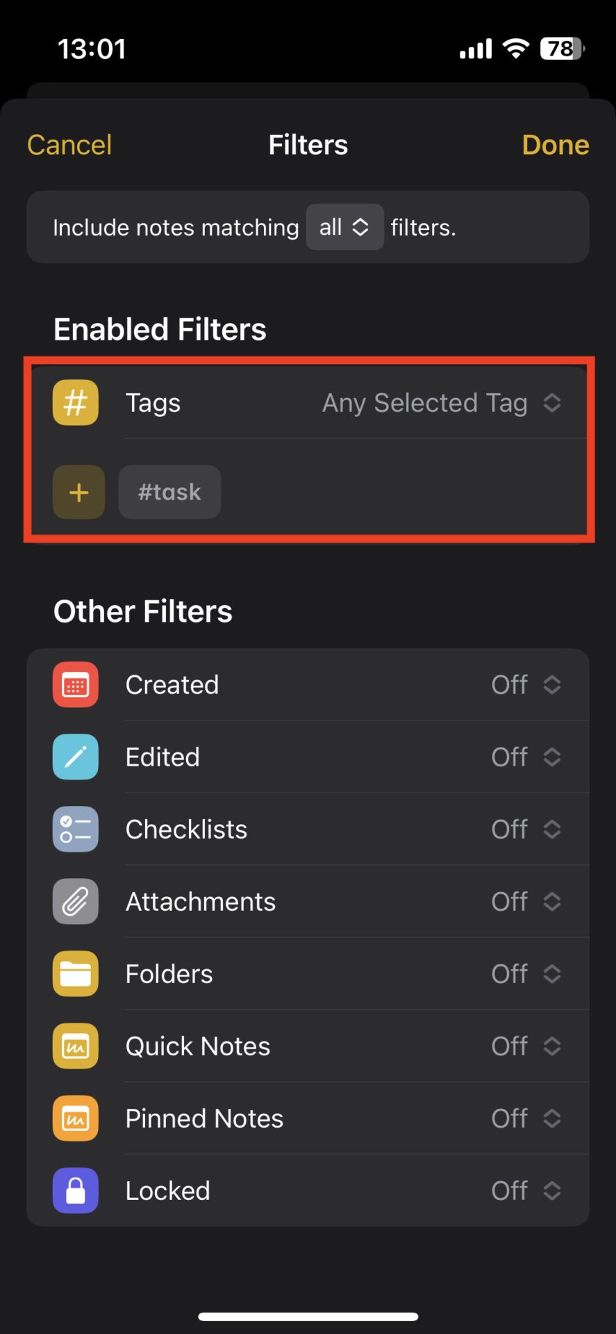 Choosing tag that you want to include the folder