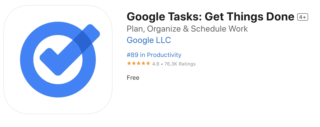 Picture of top page of Google Tasks