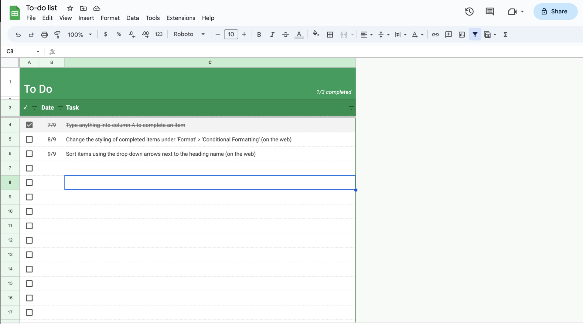 ToDo template of Google Sheets